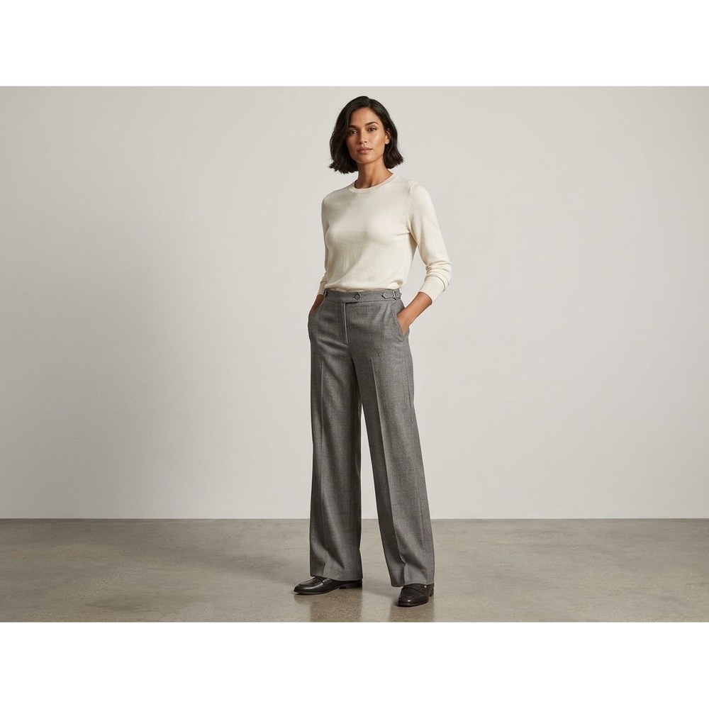 Banana Republic Lindsey Gray Stretch Wool Wide Leg Dress Pants Womens 14 Preppy